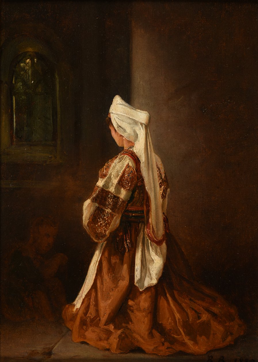 Jeune romaine en prière dans une église - Jacques Raymond Brascassat