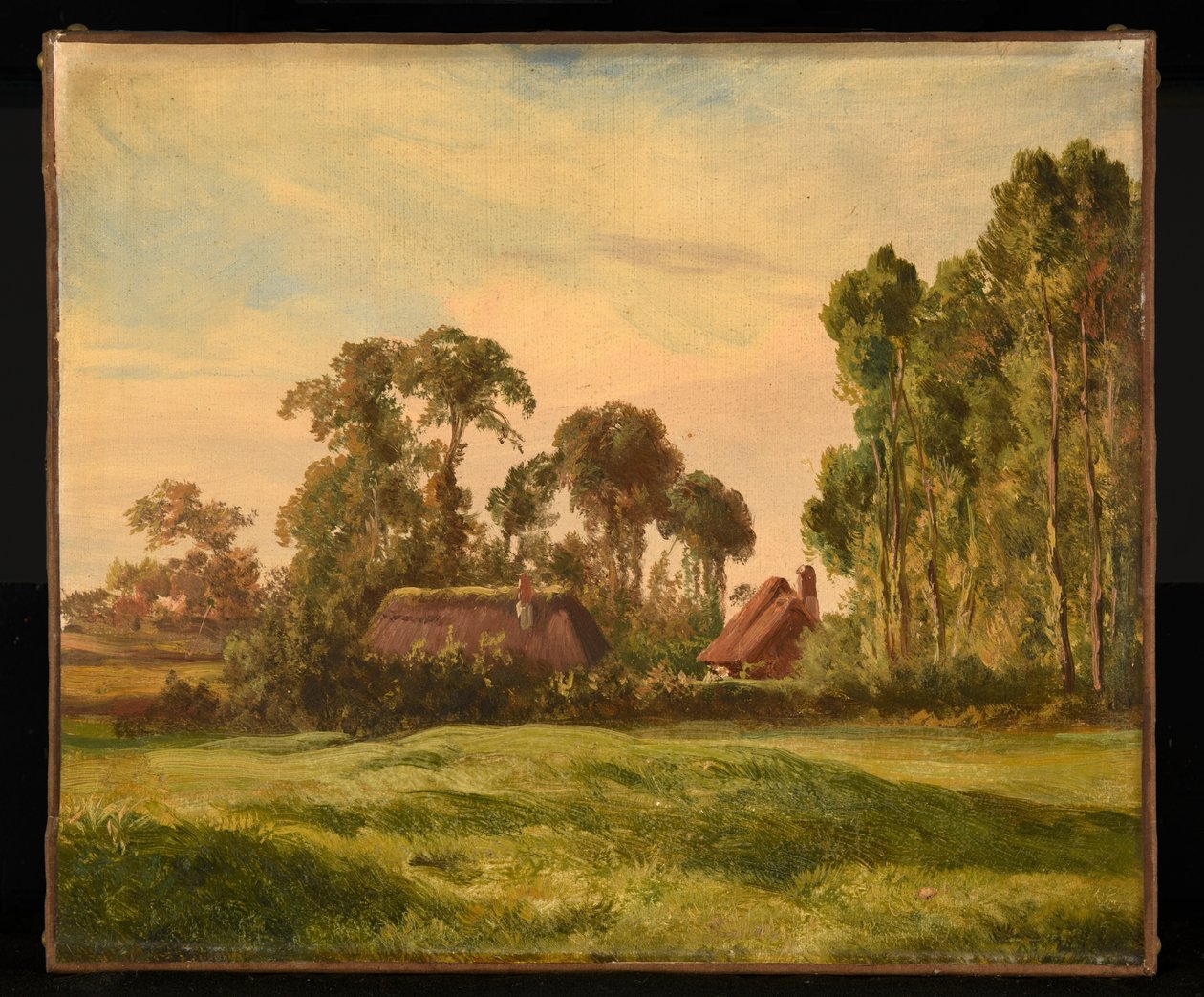 Paysage avec vue de ferme à travers les arbres - Jacques Raymond Brascassat