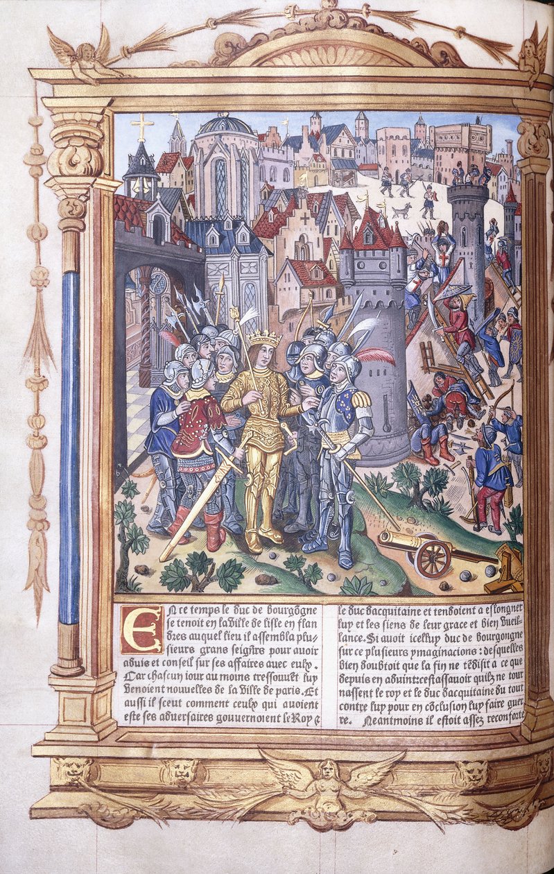 Manuscrit enluminé représentant un roi et son armée devant une ville, 1503-04 - Jacques de Besancon