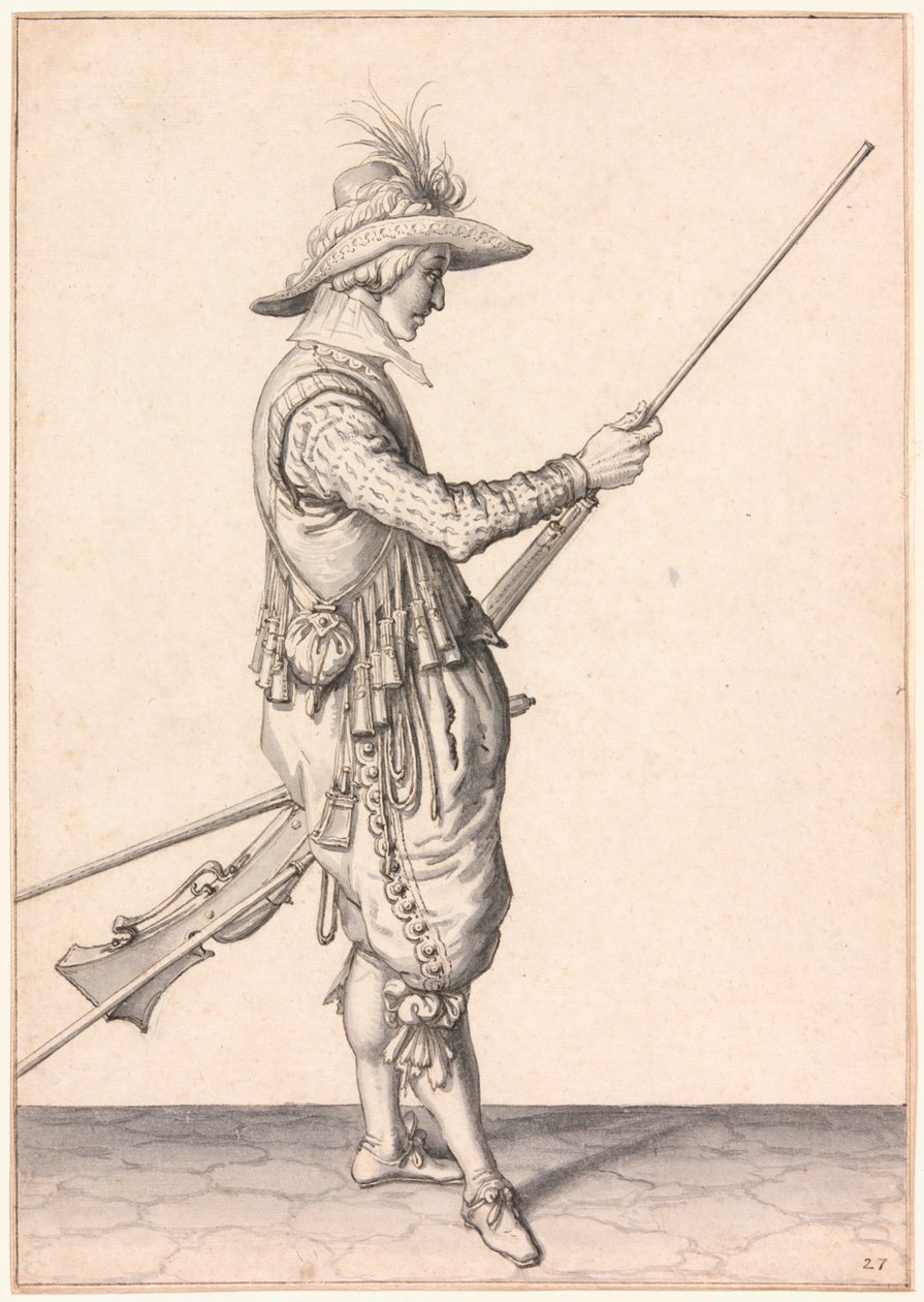 Un soldat chargeant un mousquet, "Ramme in Your Pouder". - Jacques de Gheyn II