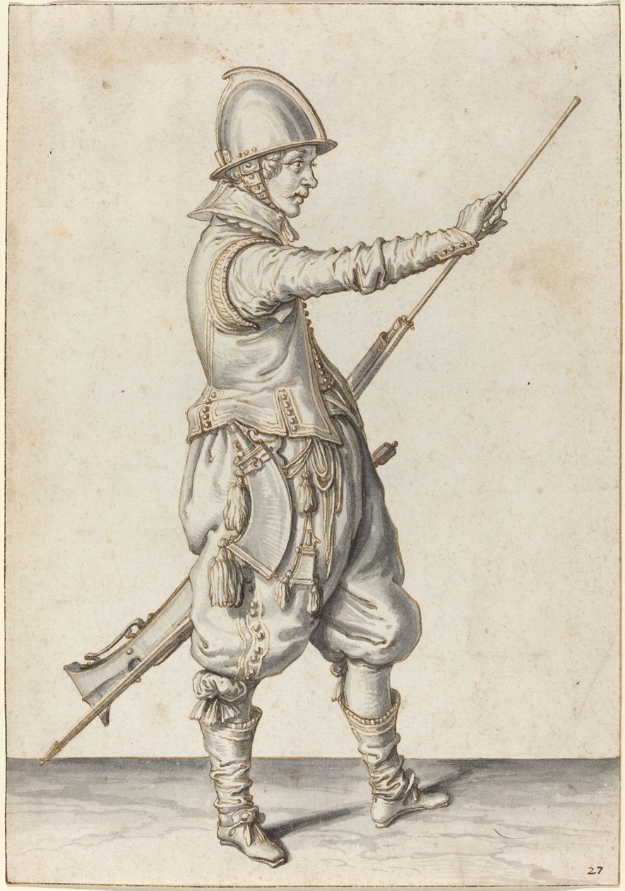 Soldat élégamment vêtu tassant son caliver - Jacques de Gheyn II