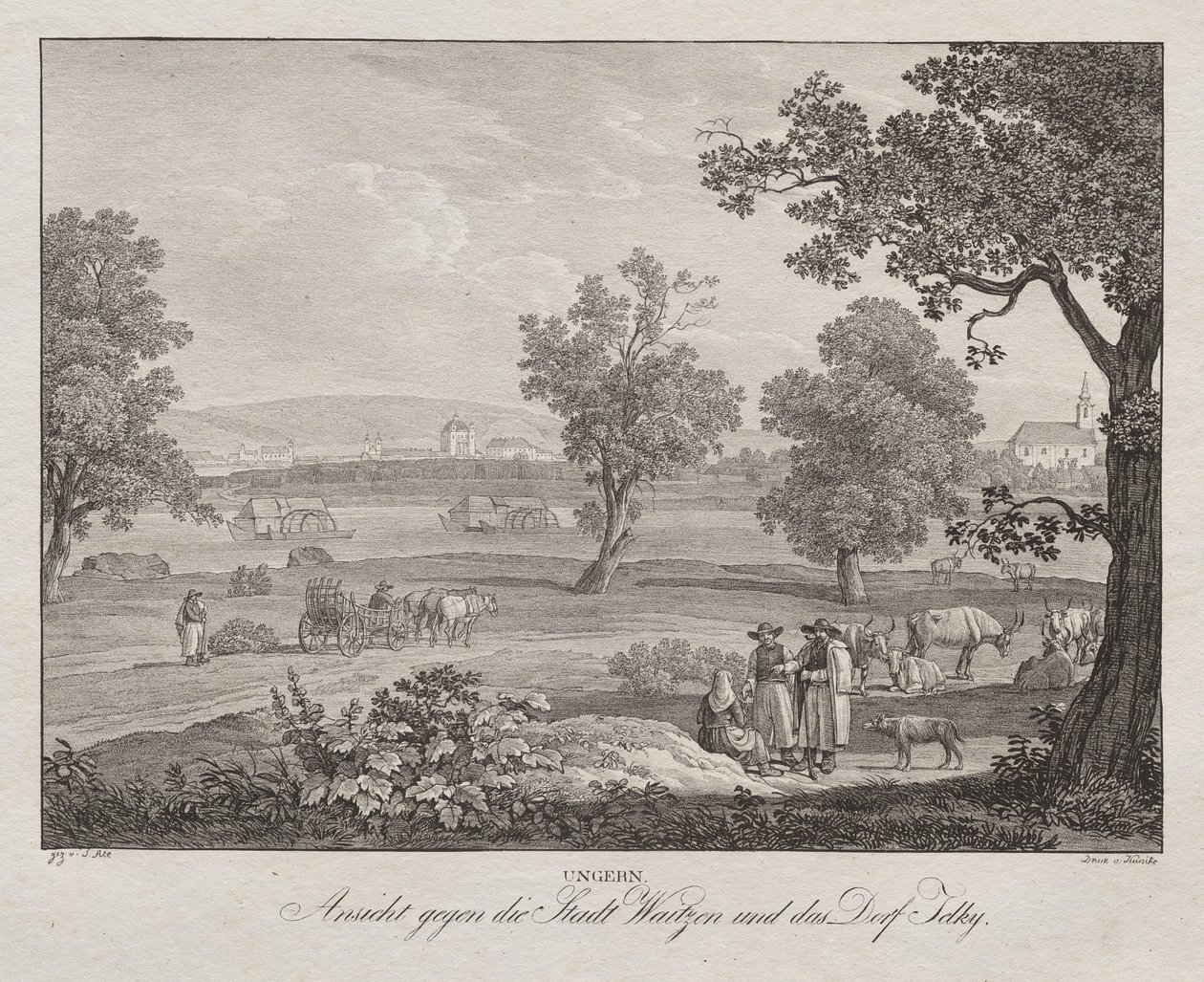 Hongrie, Vue vers la ville de Waitzen et le village de Telky - Jakob Alt