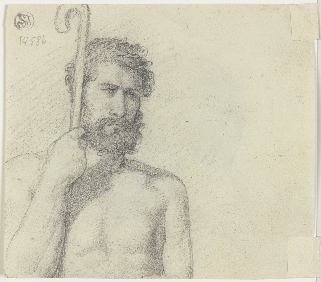 Nu masculin en demi-figure tenant une houlette - Jakob Becker