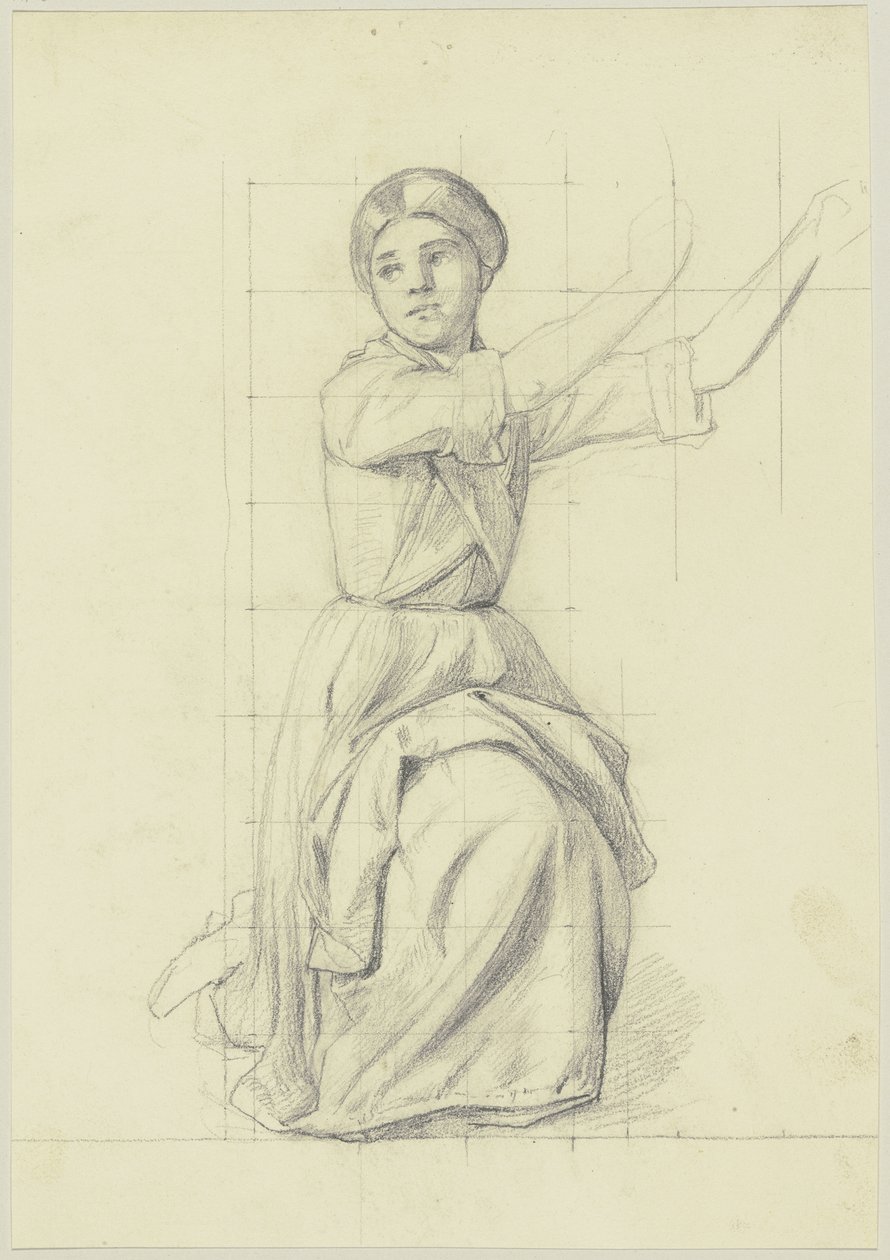 Jeune fille agenouillée levant les bras - Jakob Becker