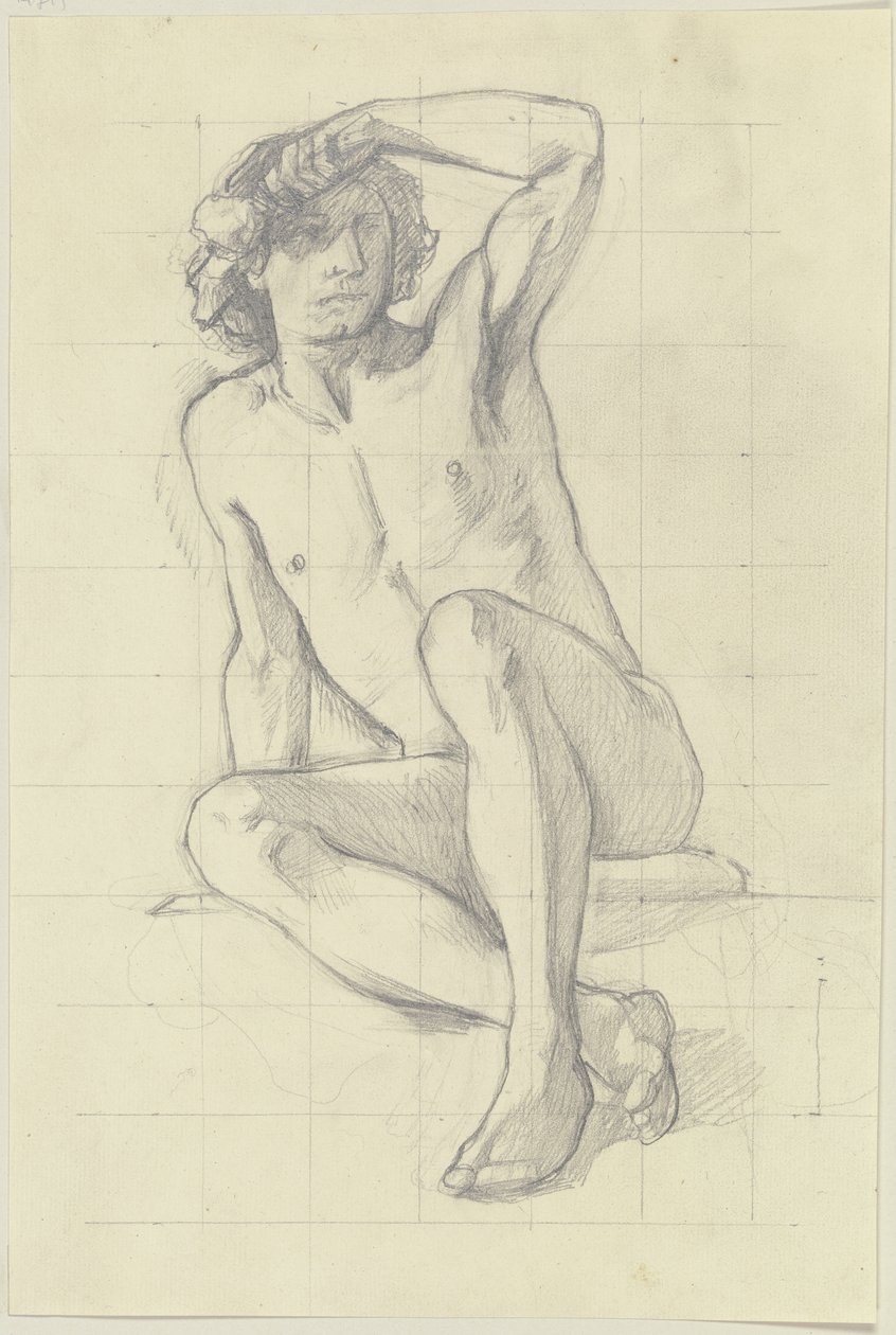 Nu masculin assis, se couvrant les yeux de la main gauche - Jakob Becker