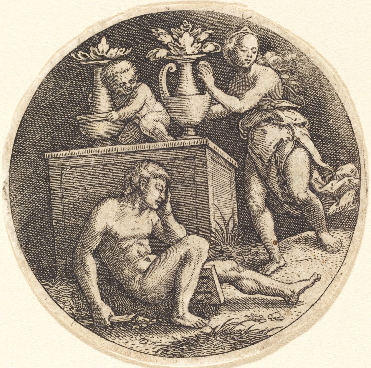 Jeunesse dormant devant un autel - Jakob Binck