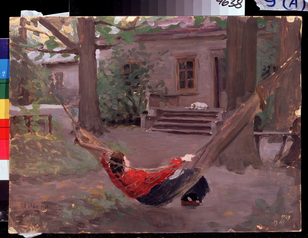 Dans le hamac. Peinture de Jakov Kalinichenko (1869-1938) 1903 State Regional I. Pozhalostin Art Museum, Ryazan - Jakoff Jakovlevitch Kalinitchenko