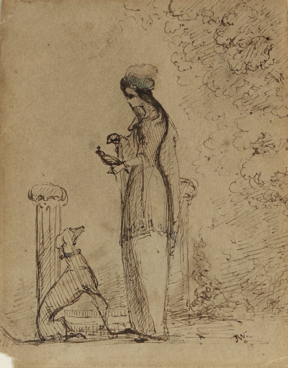 Une femme avec un chien et un oiseau, vers 1850-51 - James Abbott McNeill Whistler