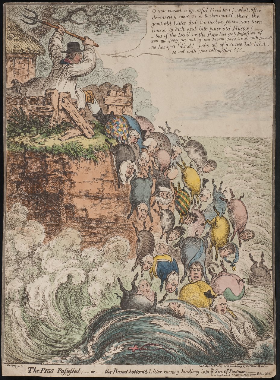 Les Cochons possédés, ou la portée à large fond se précipitant dans la mer de la perdition, 1807 - James Gillray
