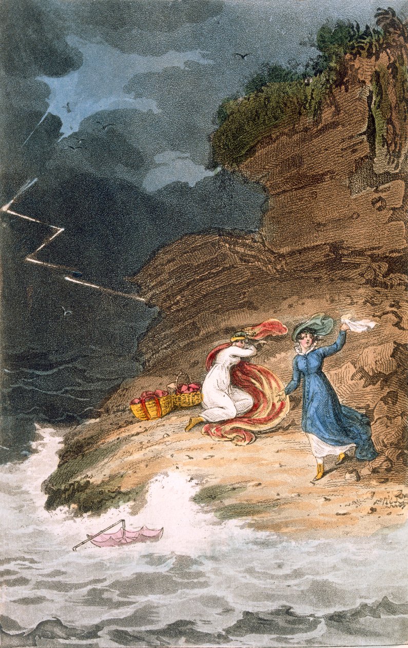 Deux belles de la Régence prises sur un rivage par une tempête, gravé par Joseph Constantine Stadler, c.1795-1805 - James Green