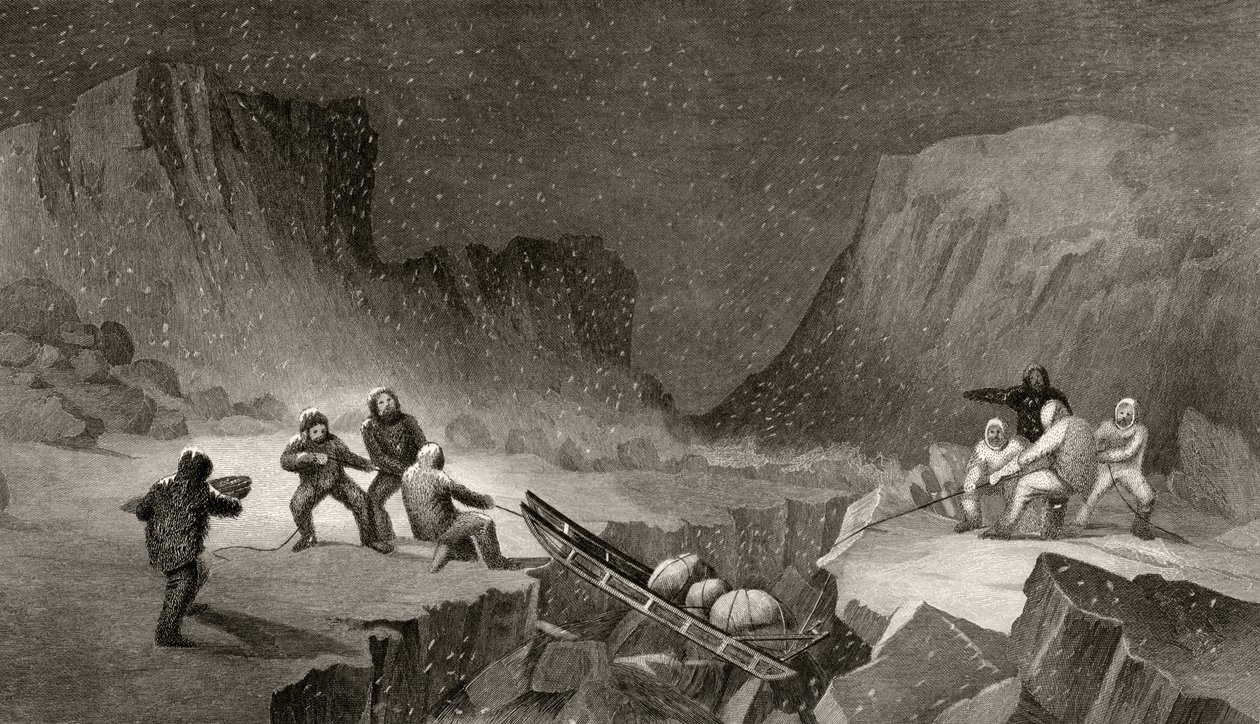 Traversée de la Ceinture de Glace à Coffee Gorge, gravé par R. Hinshlewood, d