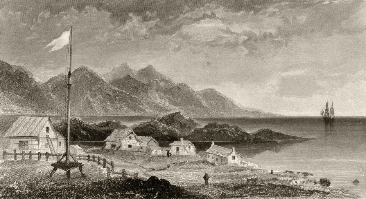 Fiskenaes depuis la maison du gouverneur, gravé par A.W. Graham, de 