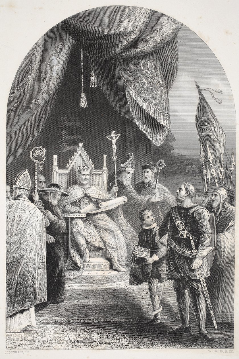 Le roi Jean scellant la Magna Carta, gravé par W. French - James Lonsdale