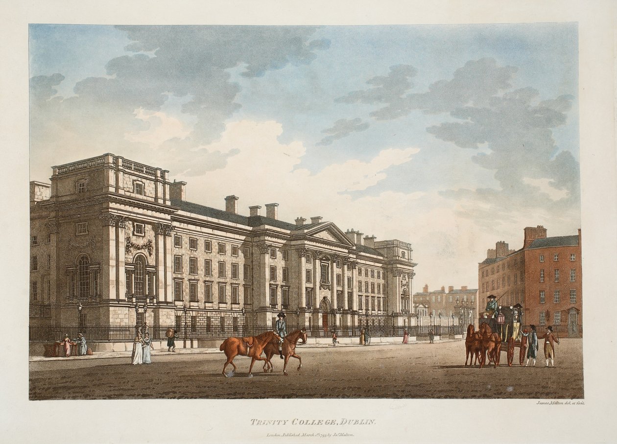 Trinity College, Dublin, 1793 (gravure coloriée à la main) - James Malton