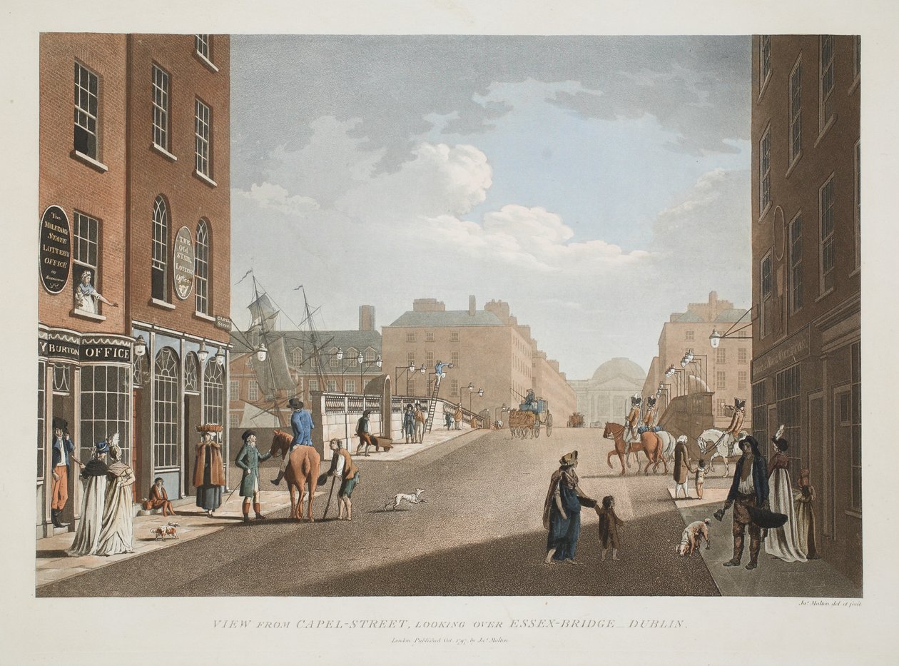 Vue de Capel-Street, surplombant Essex-Bridge, Dublin, 1797 - James Malton