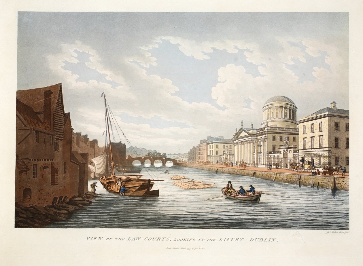 Vue des tribunaux, regardant vers la Liffey, Dublin, 1799 - James Malton