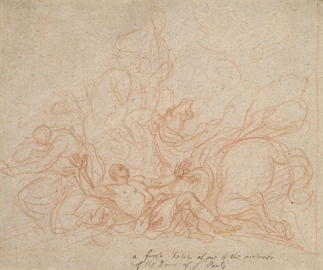 Esquisse pour la Conversion de Saint Paul pour le dôme de la Cathédrale Saint-Paul (craie rouge sur papier brun) - James Thornhill
