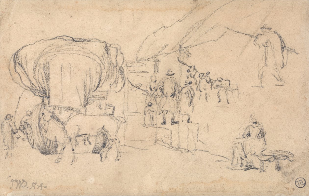 Feuille de croquis - Chariot, cheval, laitière et autres études de figures - James Ward
