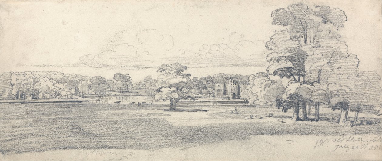 La vieille salle, Tabley, entourée de parc, 20 juillet 1814 (1819) - James Ward