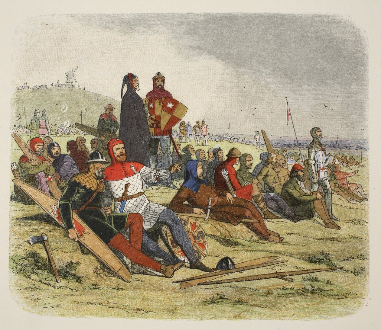 Les Anglais attendent les Français à Crécy, de A Chronicle of England BC 55 to AD 1485, pub. Londres, 1863 - James William Edmund Doyle