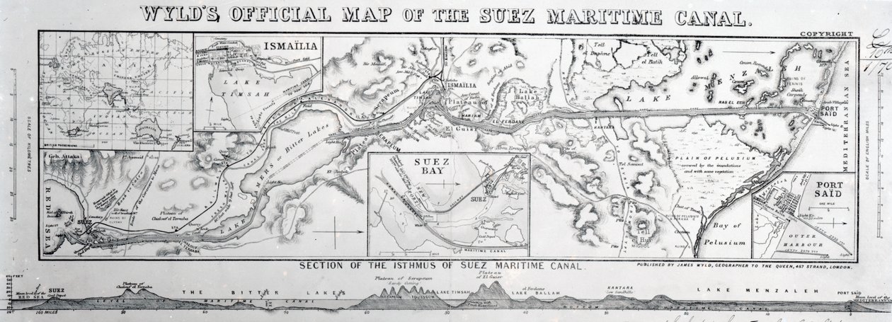 Carte officielle du canal maritime de Suez par Wyld, 1869 - James the Younger Wyld