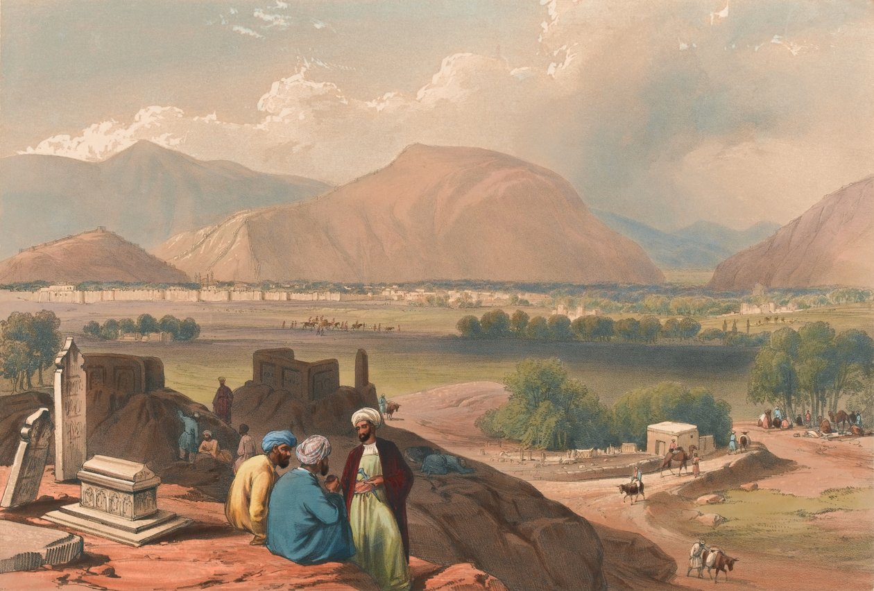 Kaboul, depuis un cimetière sur la crête de la montagne, au nord-est de la ville (lithographie, teintée) - James (after) Atkinson