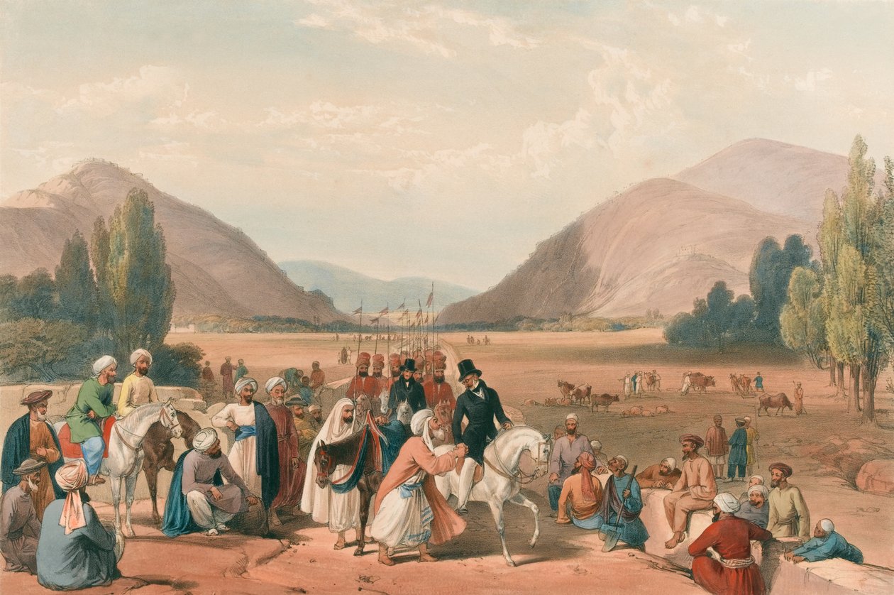 Entrée à Kaboul depuis Killa-Kazee, vers 1840 (lithographie, teintée) - James (after) Atkinson