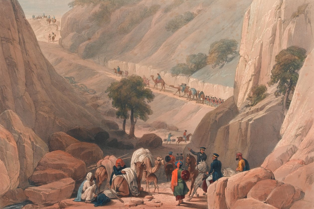 Les troupes sortant de la partie étroite du défilé dans le col de Koojah - James (after) Atkinson