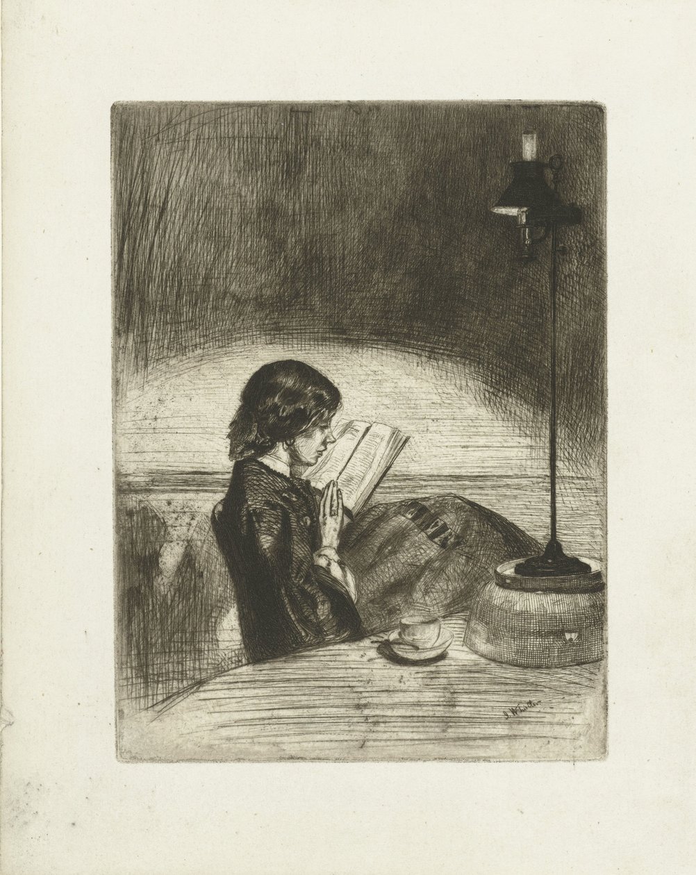 Portrait de Deborah Delano lisant (Reading by lamplight) - James Abbott McNeill Whistler