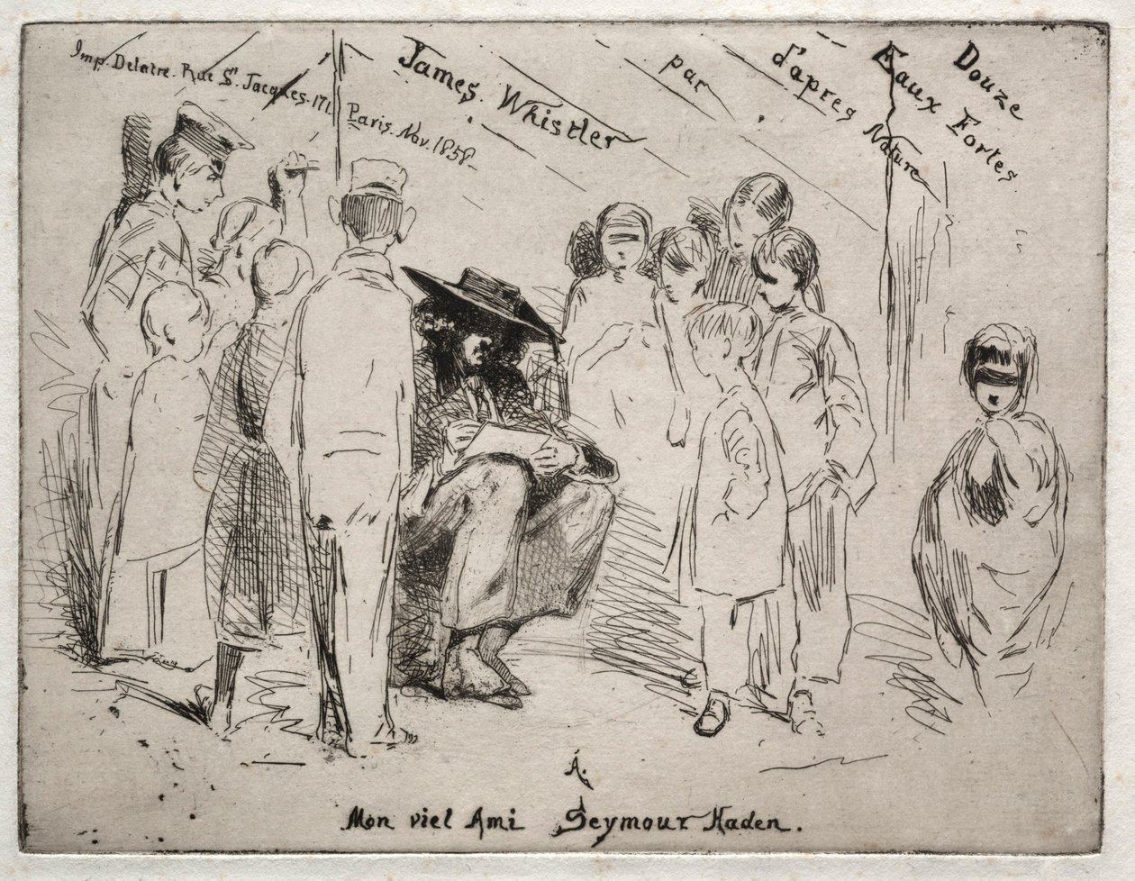 Douze gravures de la nature : Page de titre - Delauney dessinant, 1858 - James Abbott McNeill Whistler