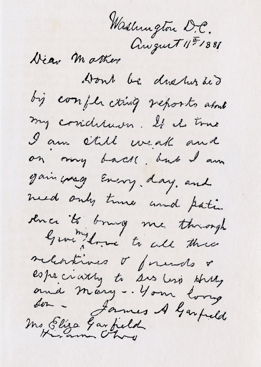 Lettre de James Abram Garfield à sa mère, de 