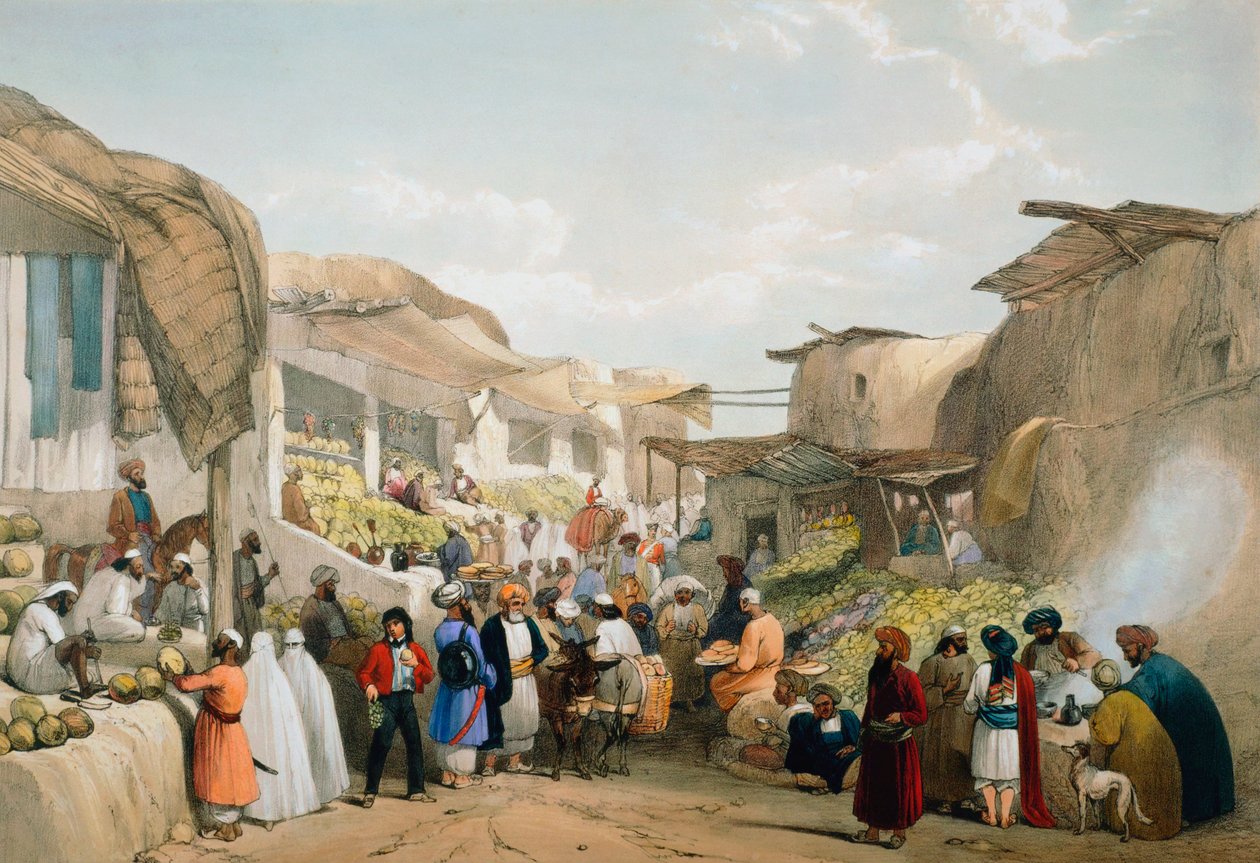 Bazar à Kaboul pendant la saison des fruits, Première guerre anglo-afghane, 1838-1842 - James Atkinson