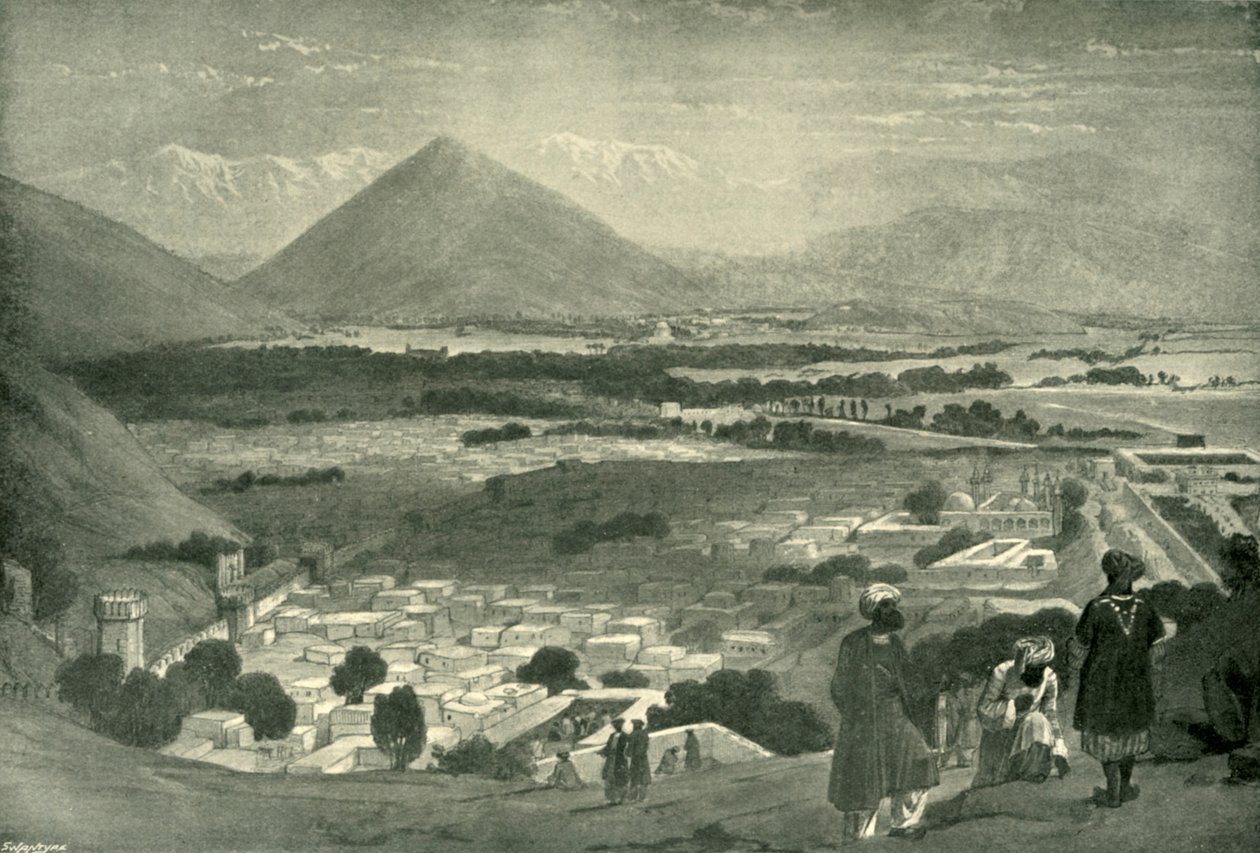 Le Bala Hissar et la ville de Kaboul depuis la partie supérieure de la citadelle, vers 1842 - James Atkinson