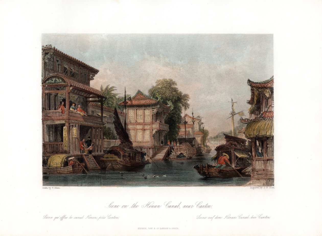 Scène sur le canal de Honan, près de Canton, Chine, vers 1840 - James B. Allen