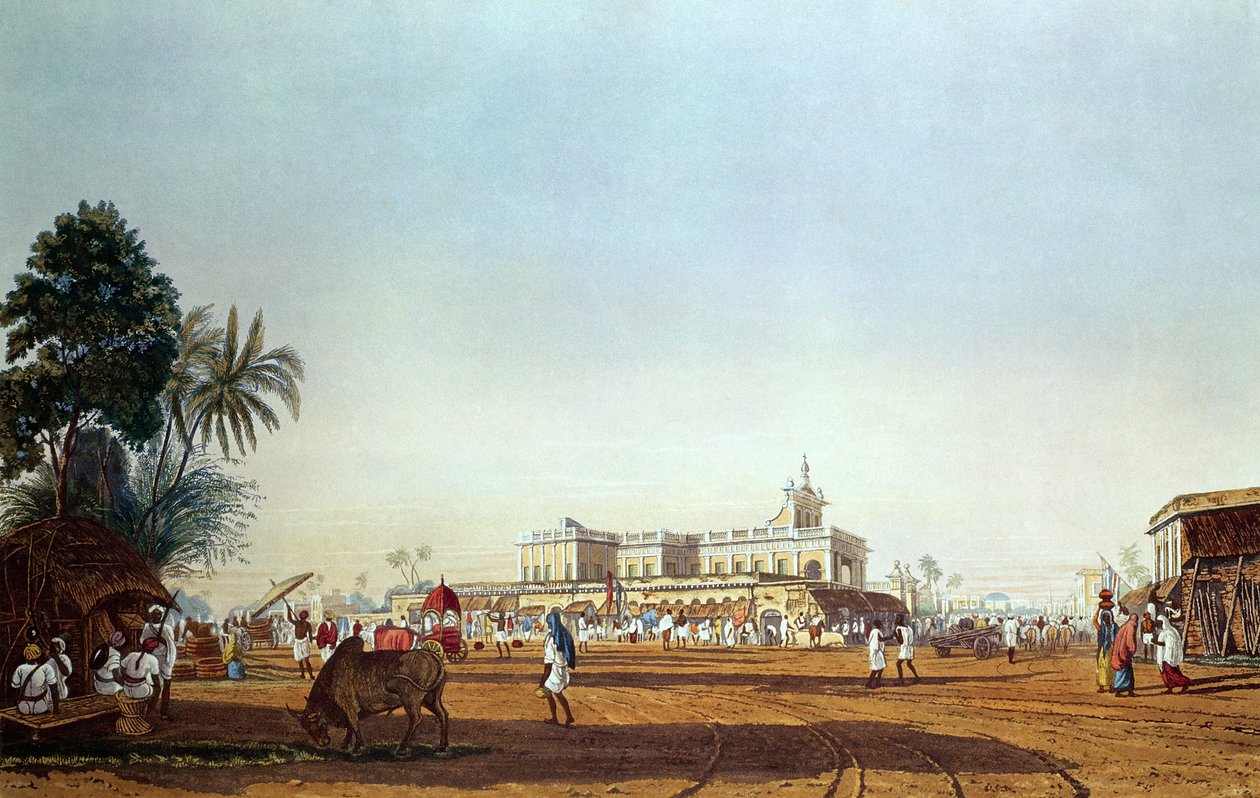 Lall Bazaar et la chapelle portugaise, Calcutta, gravé par Robert Havell, pub. 1824 - James Baillie Fraser