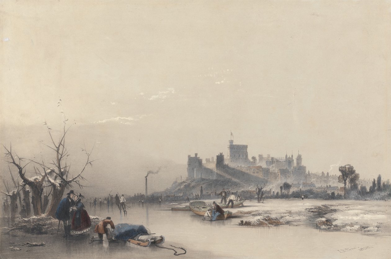 Le château de Windsor vu du fleuve gelé pendant la grande gelée - James Baker Pyne