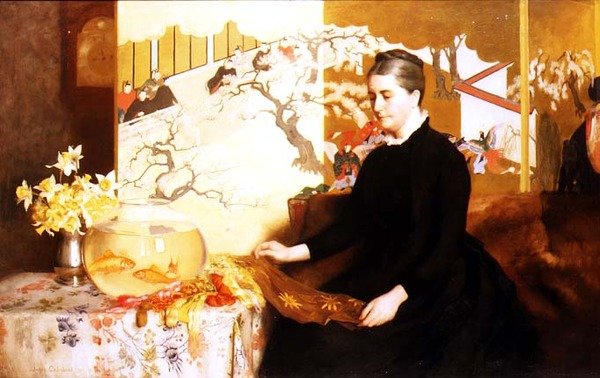 Dame avec paravent japonais et poisson rouge (Portrait de la mère de l