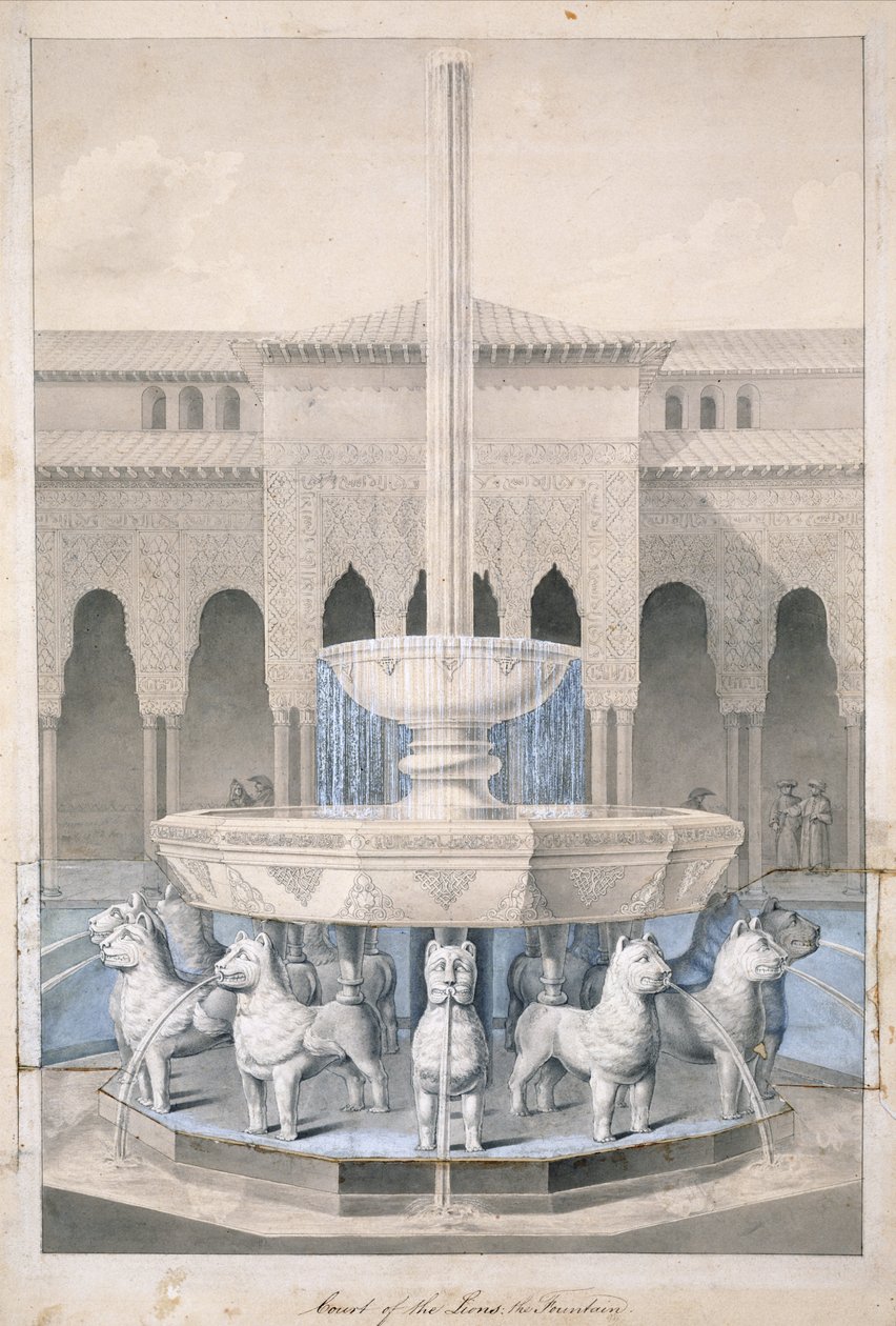 Fontaine dans la Cour des Lions, Alhambra, de The Arabian Antiquities of Spain, publié 1815 - James Cavanagh Murphy