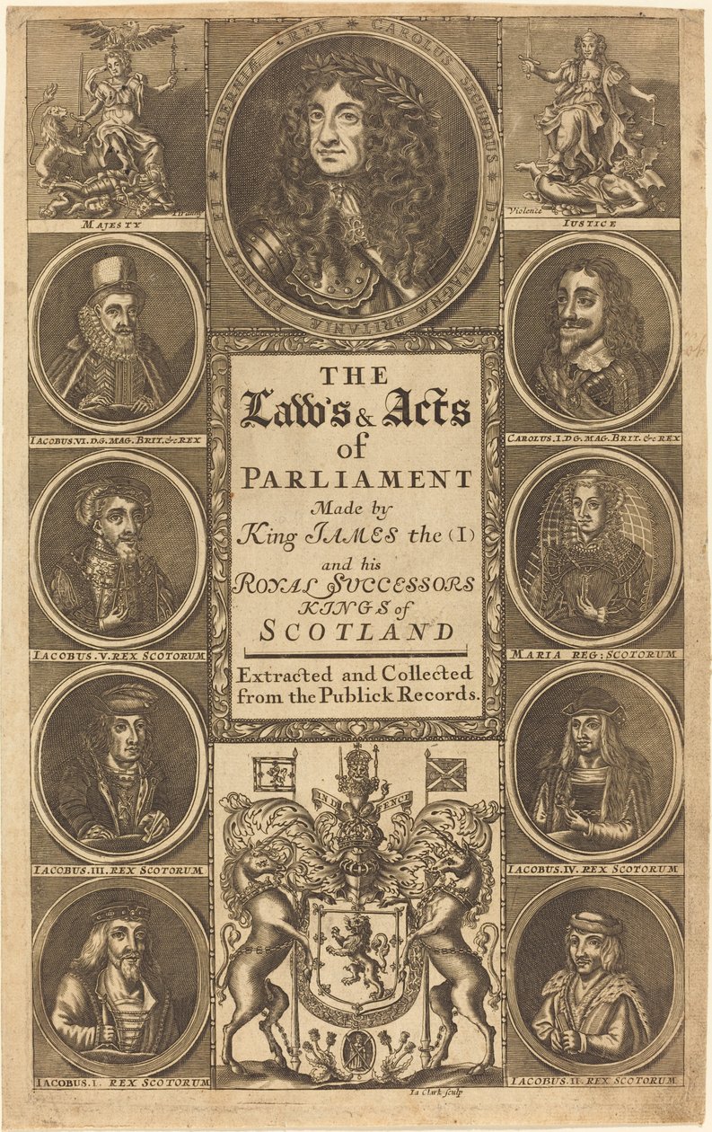 Frontispice de "Les Lois et Actes du Parlement faits par le Roi Jacques I ..." - James Clark