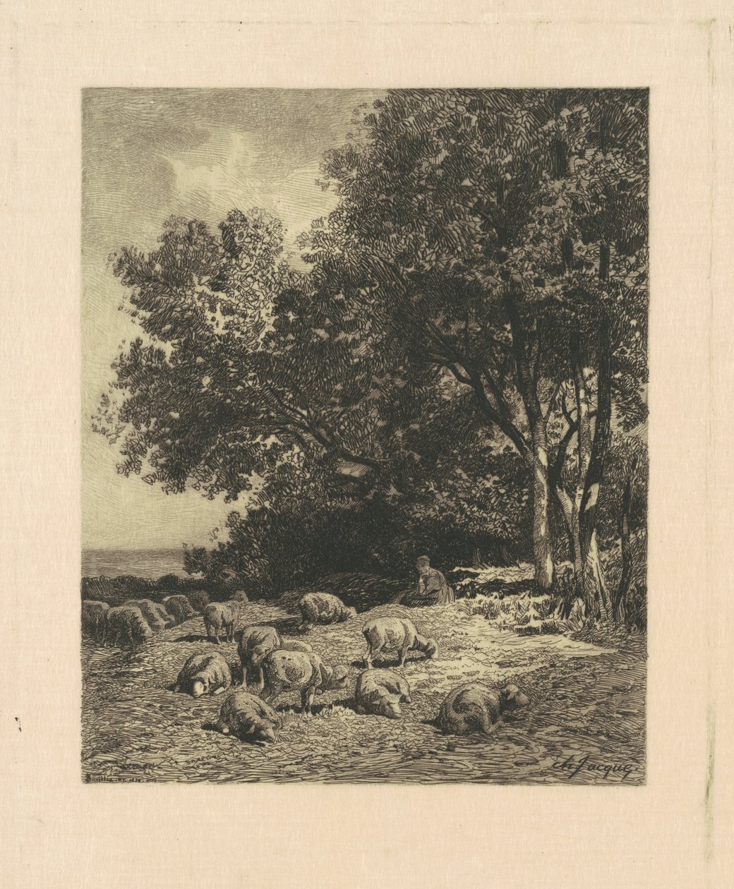 Paysage avec moutons - James David Smillie, after Charles Émile Jacque