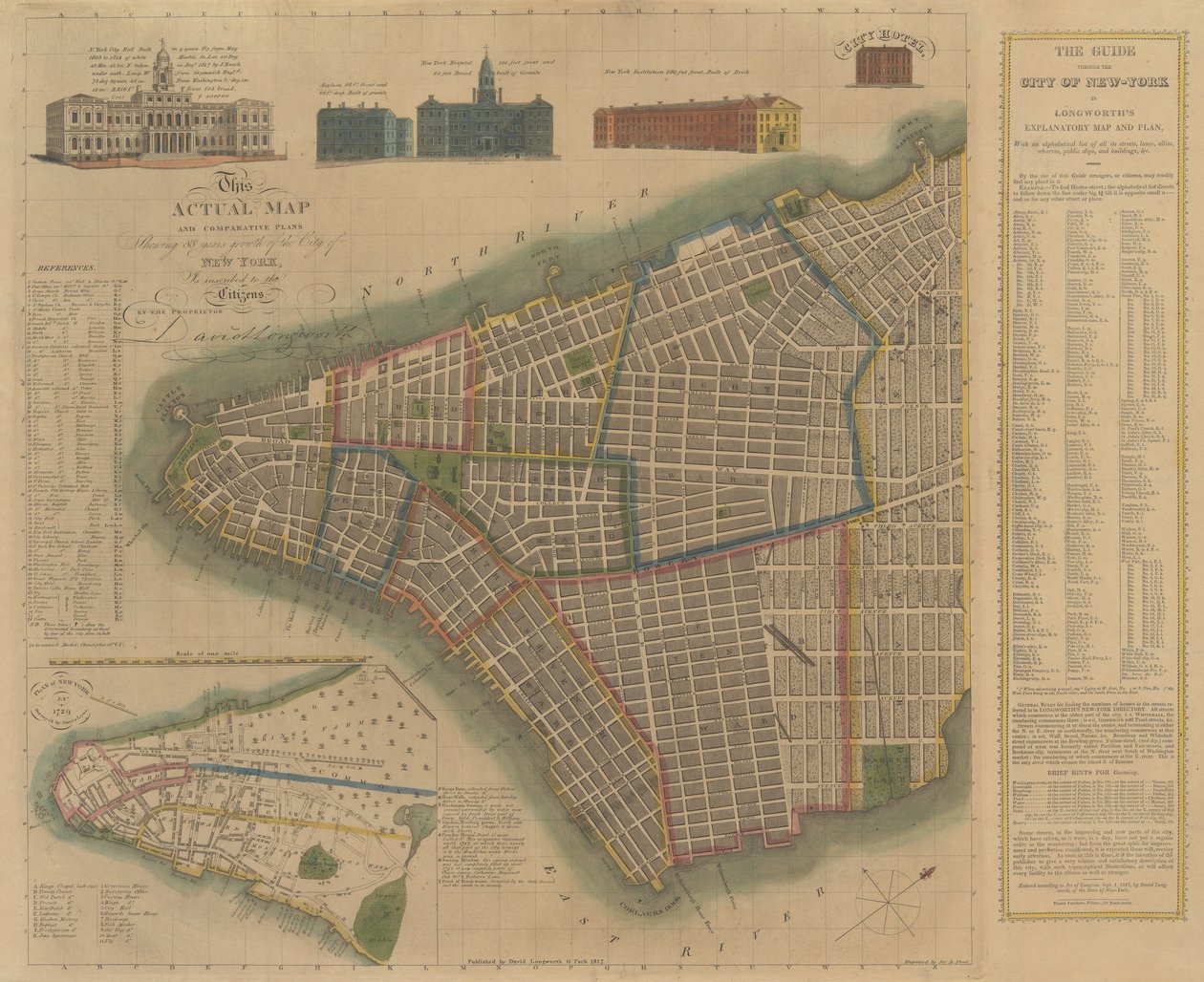 La ville de New York: Carte explicative et plan de Longworth, 1817 - James DeForest Stout