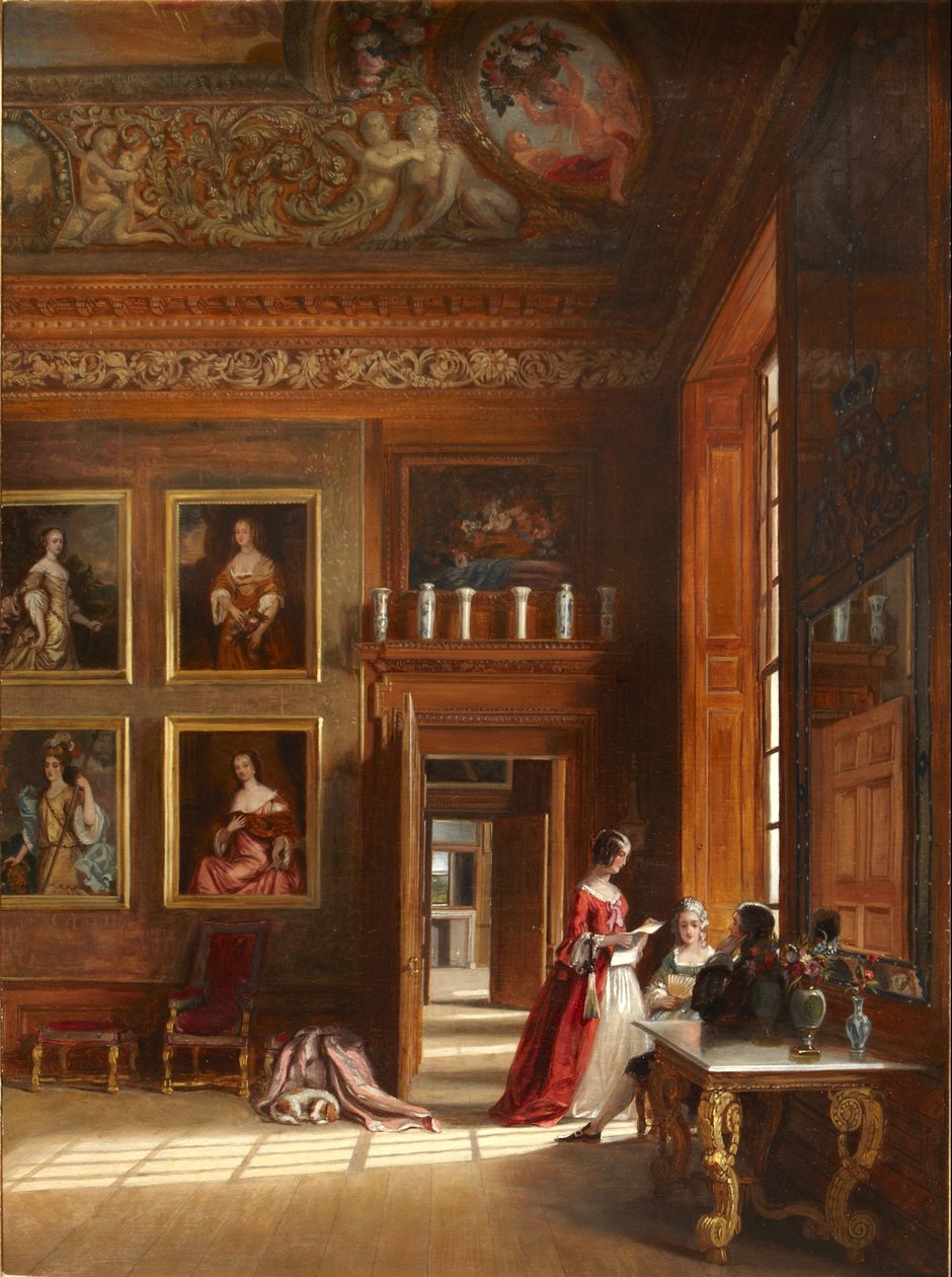 Vue romantique de la Grande Chambre du roi avec un groupe de personnes en costume du XVIIe siècle, vers 1703-05 - James Digman Wingfield