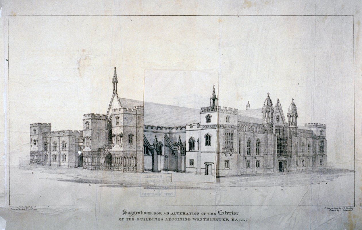 Suggestions pour des modifications aux bâtiments adjacents à Westminster Hall, Londres, vers 1825 - James Duffield Harding