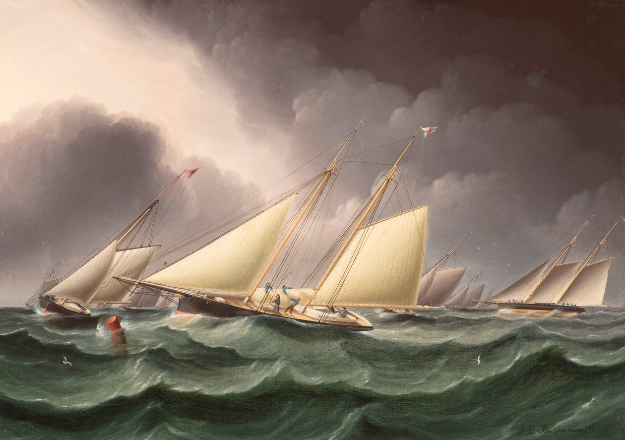 Columbia et Wenonah contournant la bouée de la flèche sud-ouest par James E. Buttersworth - James E. Buttersworth