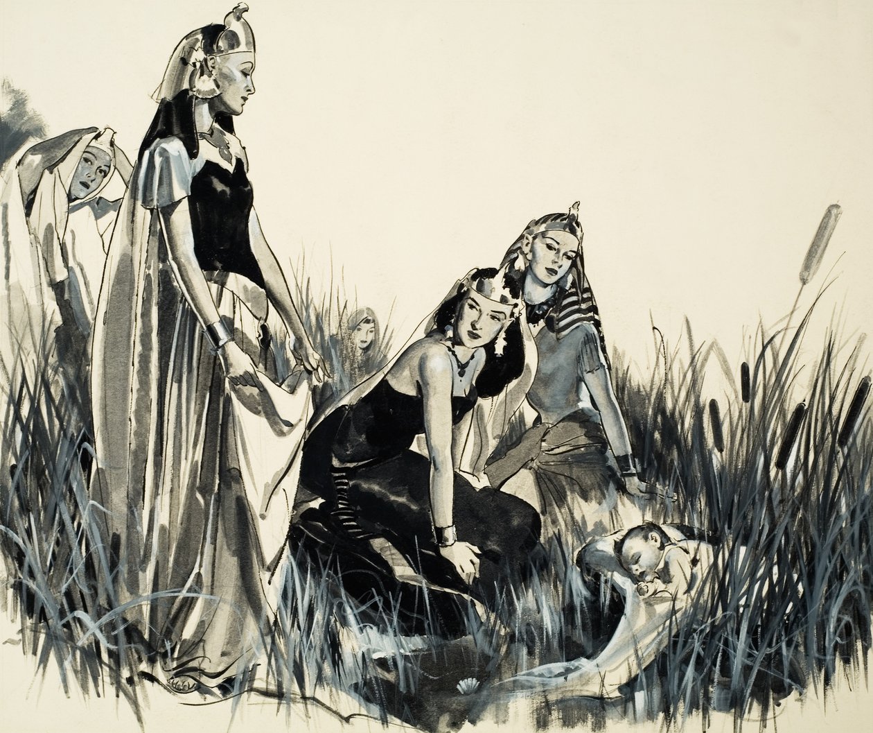 Moïse est trouvé parmi les joncs (gouache sur papier) - James Edwin McConnell