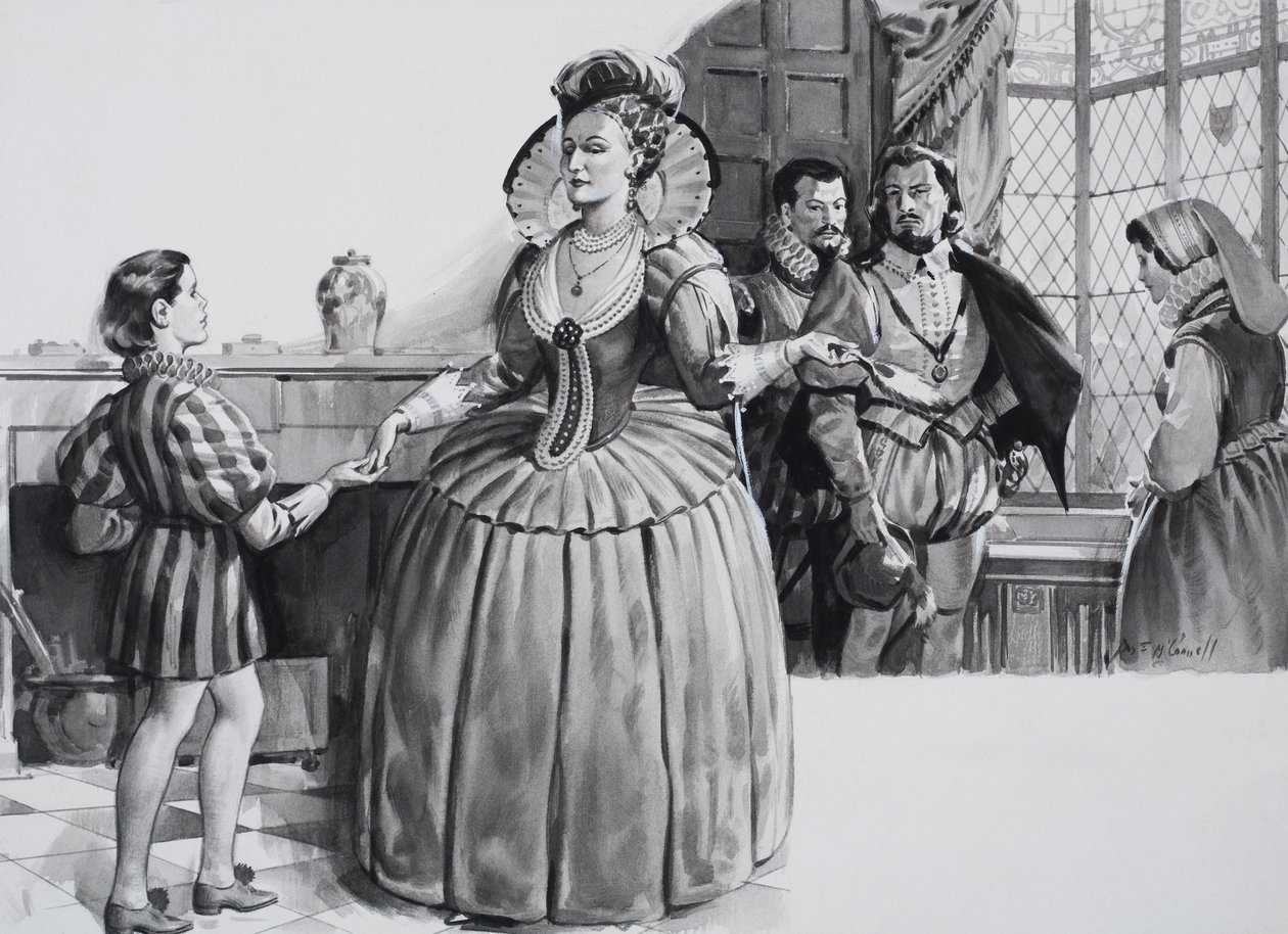 Le jeune Francis Bacon et la reine Elizabeth I (gouache sur papier) - James Edwin McConnell