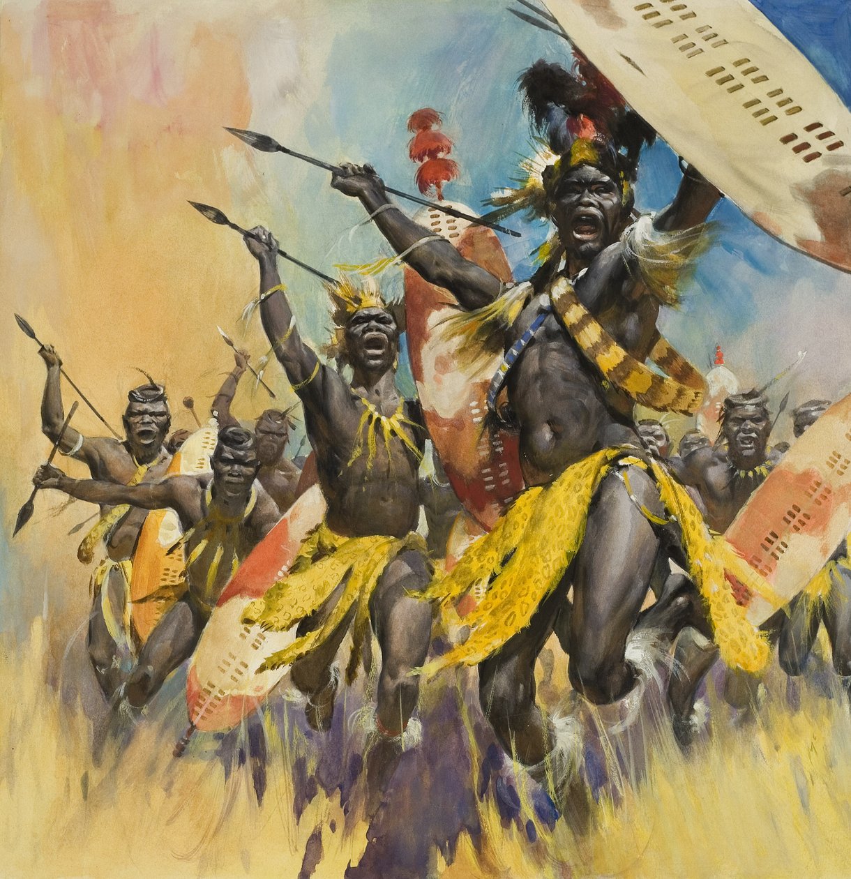 Guerriers zoulous (gouache sur papier) - James Edwin McConnell