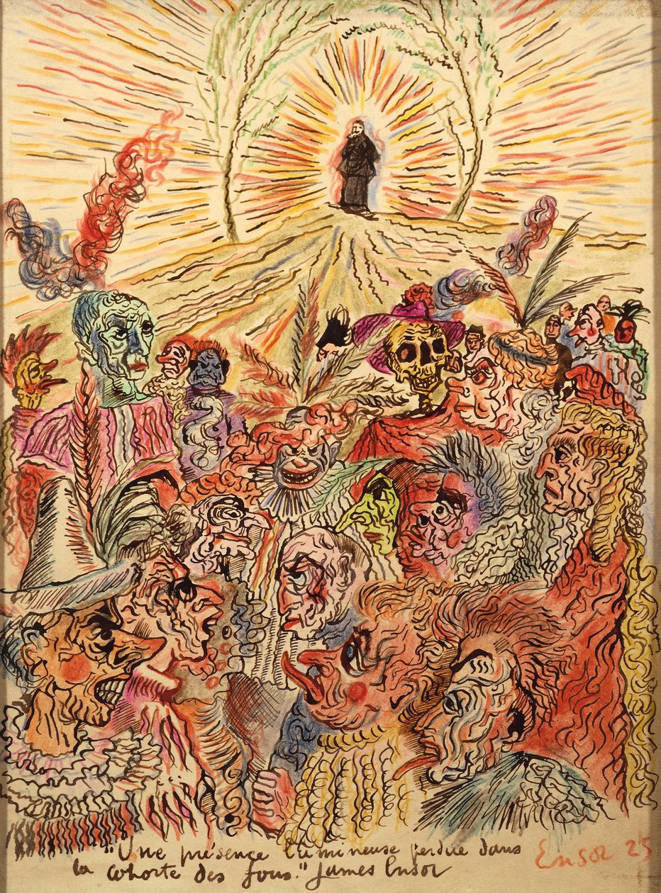 Présence lumineuse perdue dans la cour des fous - James Ensor