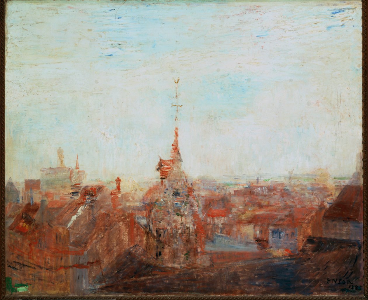 Toits à Ostende (huile sur carton) - James Ensor