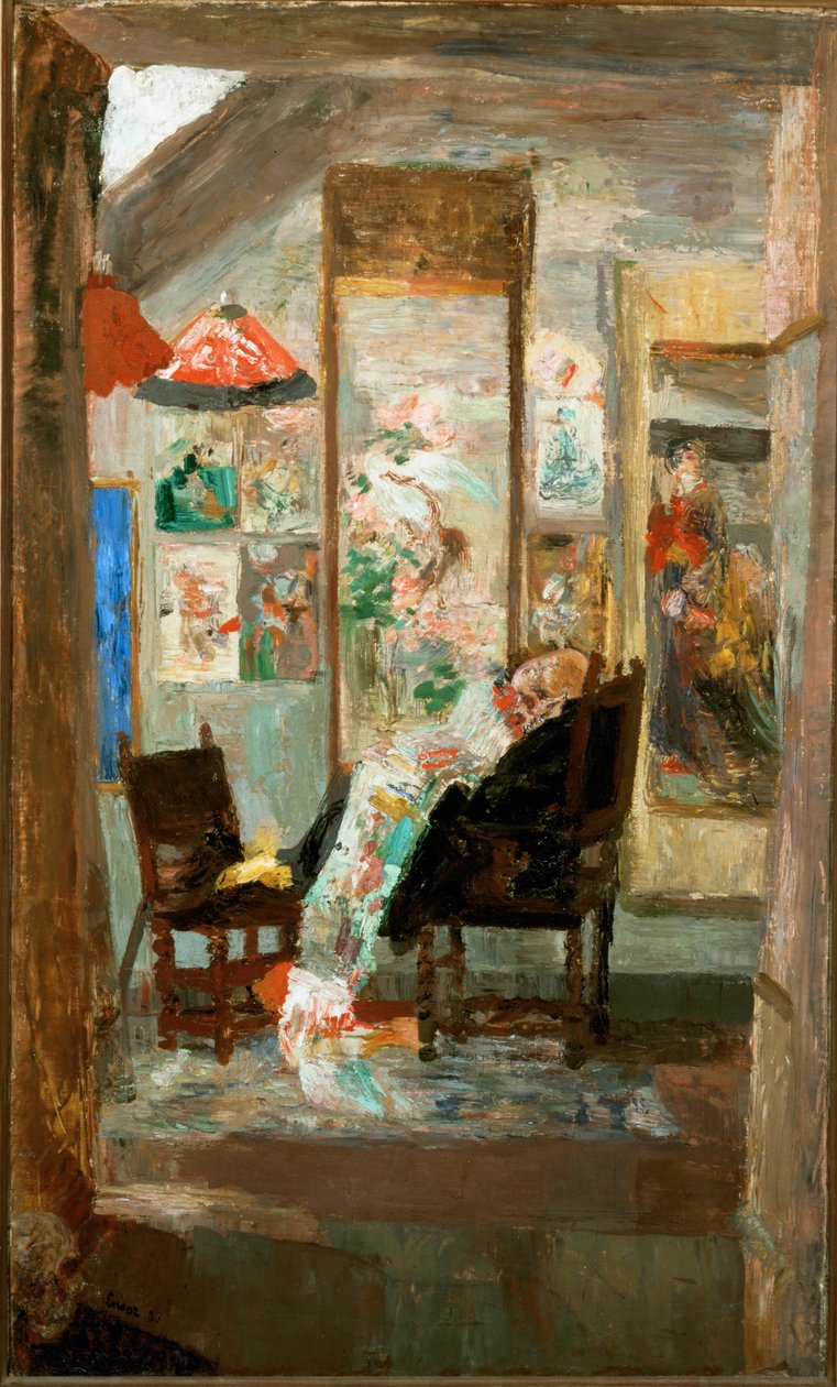 Un squelette étudie des objets chinois - James Ensor